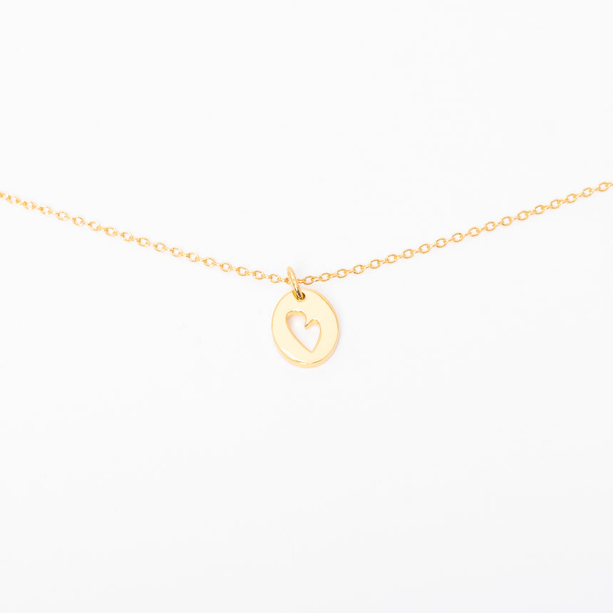 Gold Heart Disc Necklace