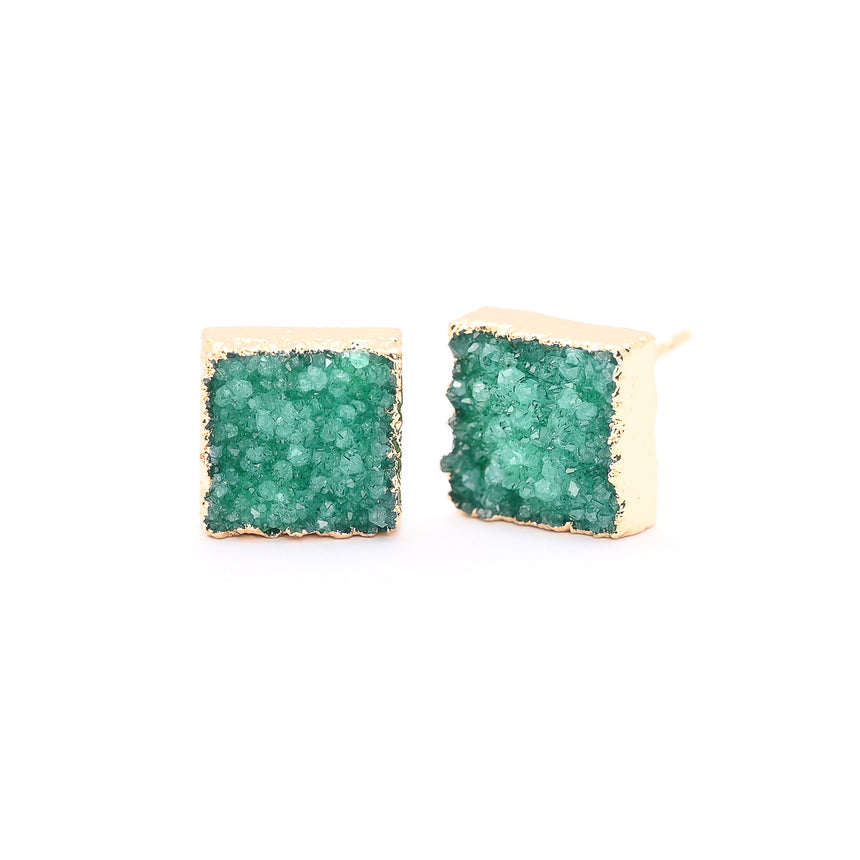 Green & Gold Square Druzy Earrings