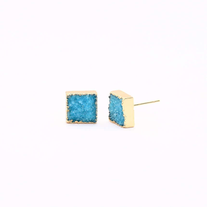 Turquoise & Gold Square Druzy Earrings