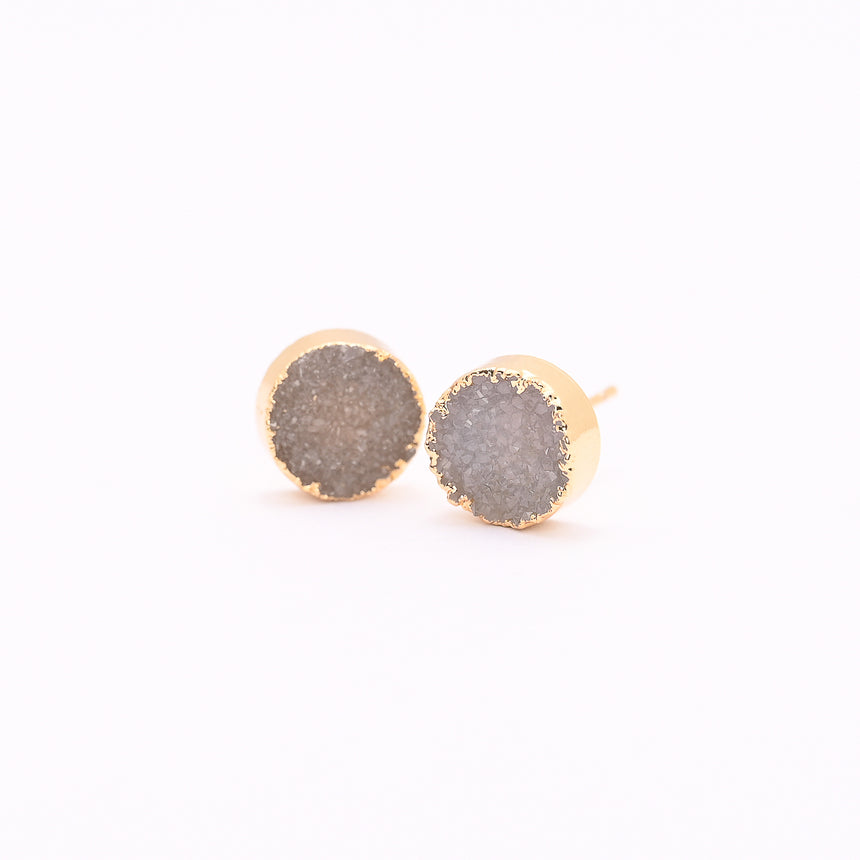 Natural & Gold Round Druzy Earrings