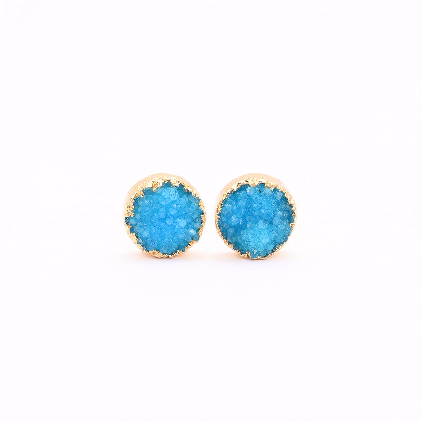 Turquoise & Gold Round Druzy Earrings