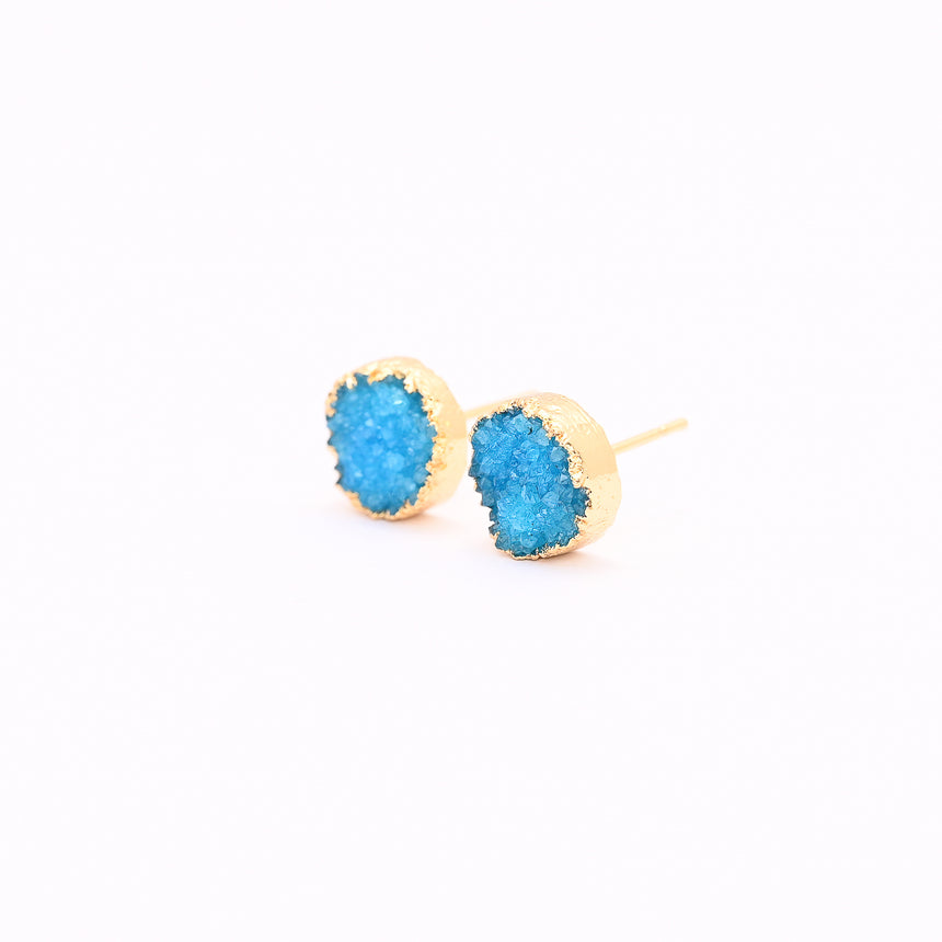 Turquoise & Gold Round Druzy Earrings