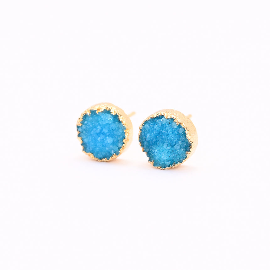 Turquoise & Gold Round Druzy Earrings