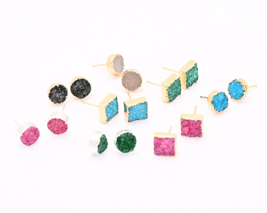 Green & Gold Square Druzy Earrings