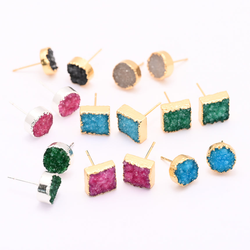 Pink & Gold Square Druzy Earrings