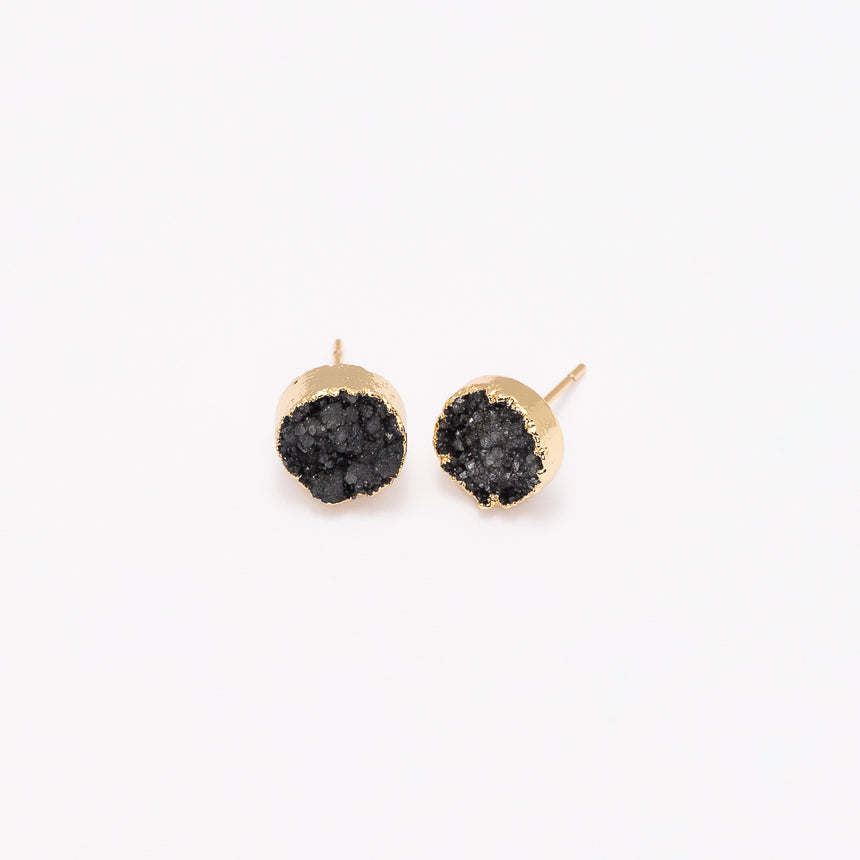 Black & Gold Round Druzy Earrings