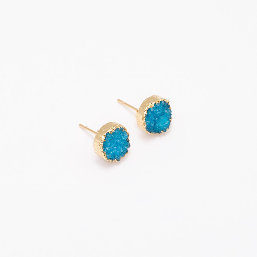 Turquoise & Gold Round Druzy Earrings