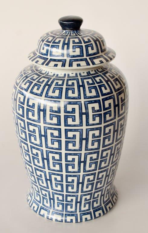 Large Blue & White Geometric Ginger Jar