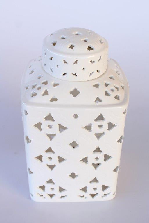 White Square Cut Out Ginger Jar