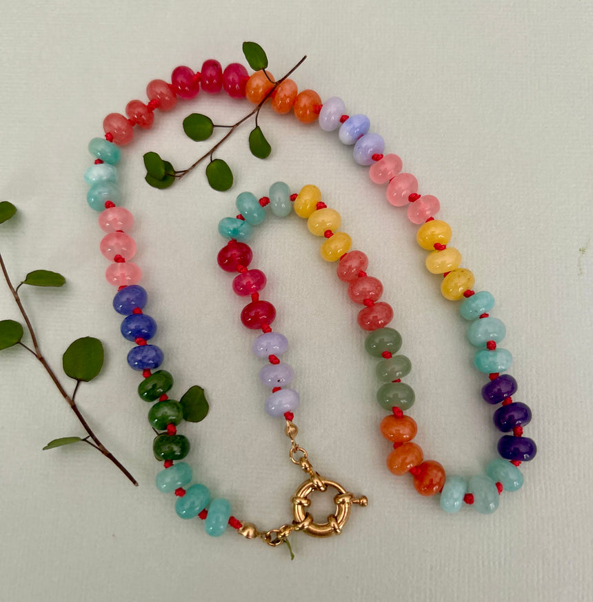 Rainbow Stone Knotted Necklace