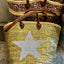 Hand Woven Sequin Beach Baskets - Gold with White Star