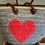 Hand Woven Sequin Beach Baskets - Silver with Bright Pink Heart
