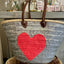 Hand Woven Sequin Beach Baskets - Silver with Bright Pink Heart