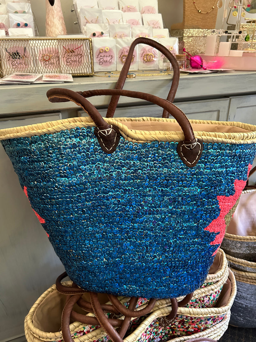 Handwoven Sequin Beach Basket - Mermaid