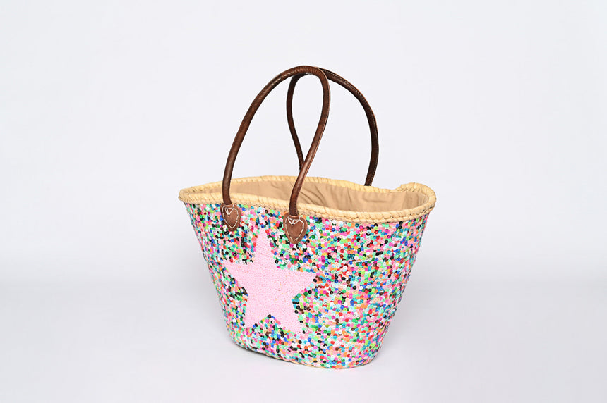 Hand Woven Sequin Beach Baskets