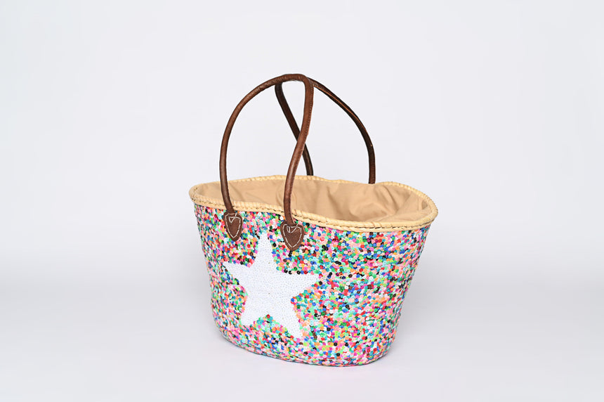 Hand Woven Sequin Beach Baskets