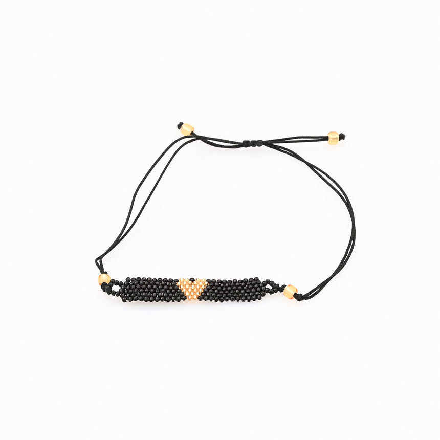 Black with Gold heart beaded bracelet