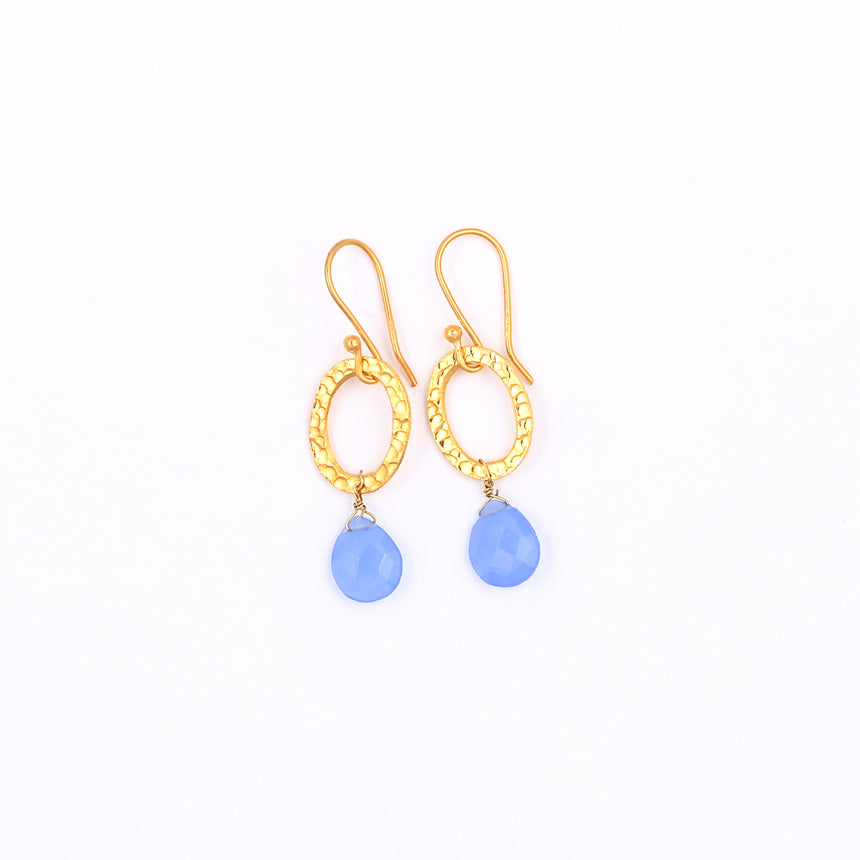 Gold Hoop with Blue Chalcedony