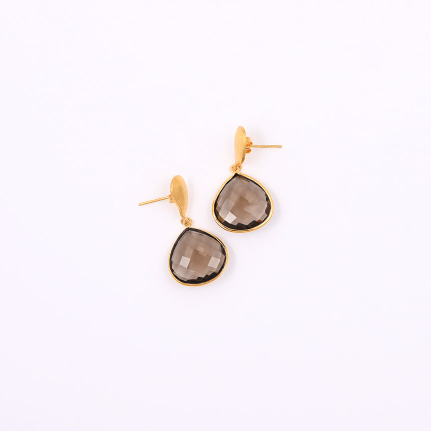 Brushed gold and Smokey quartz earrings