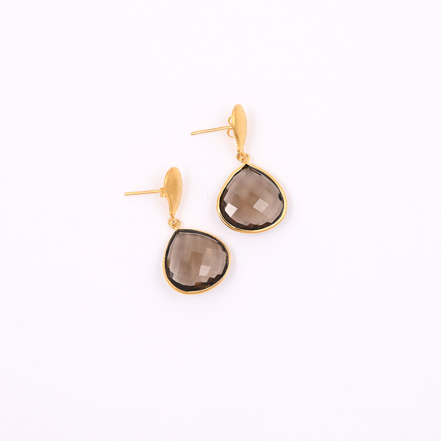 Brushed gold and Smokey quartz earrings