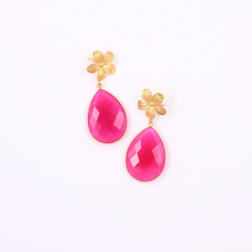 Gold Hot Pink Chalcedony with flowers