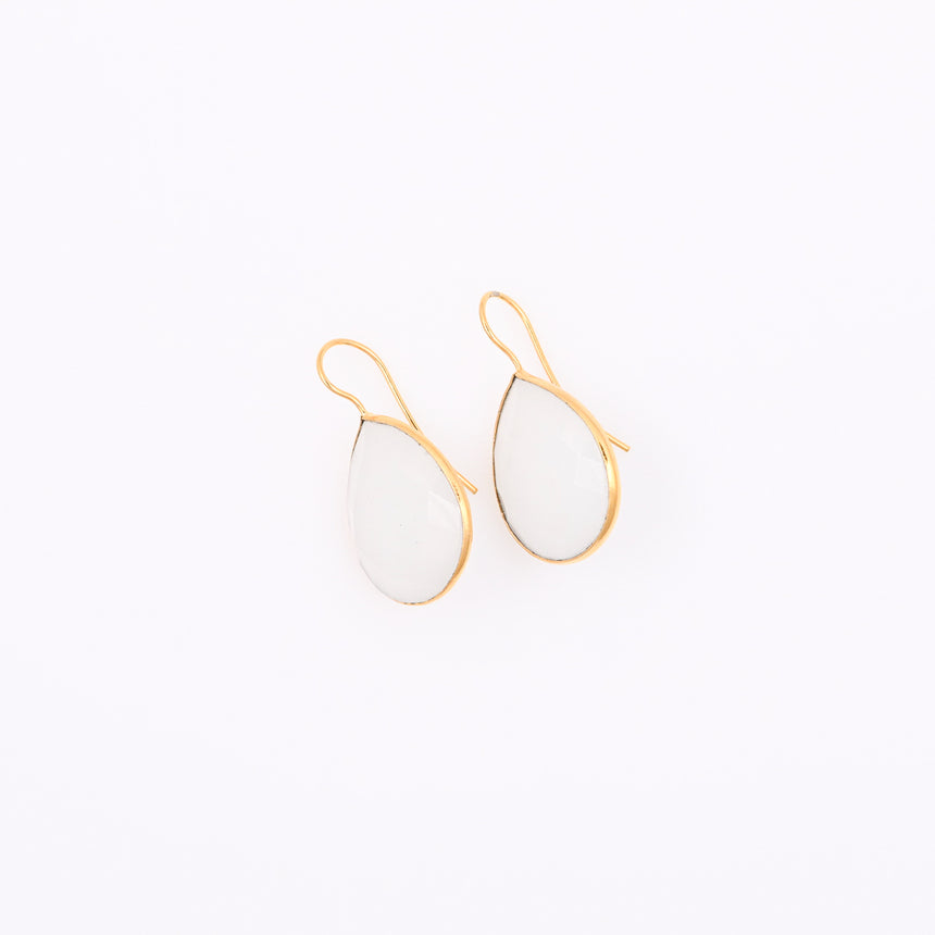 Gold tear drop earrings with White Chalcedony