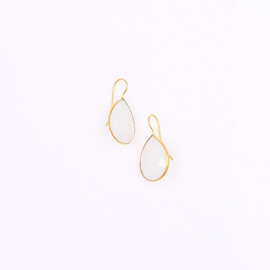 Gold tear drop earrings with White Chalcedony