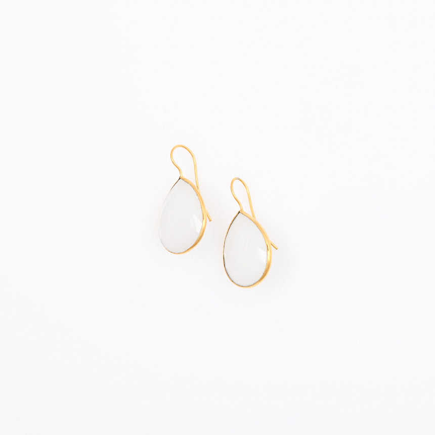 Gold tear drop earrings with White Chalcedony