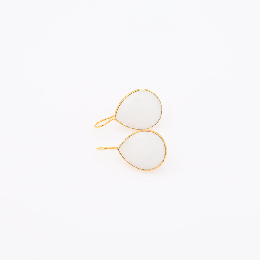 Gold tear drop earrings with White Chalcedony