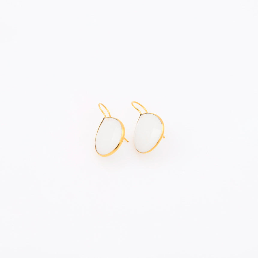 Gold tear drop earrings with White Chalcedony