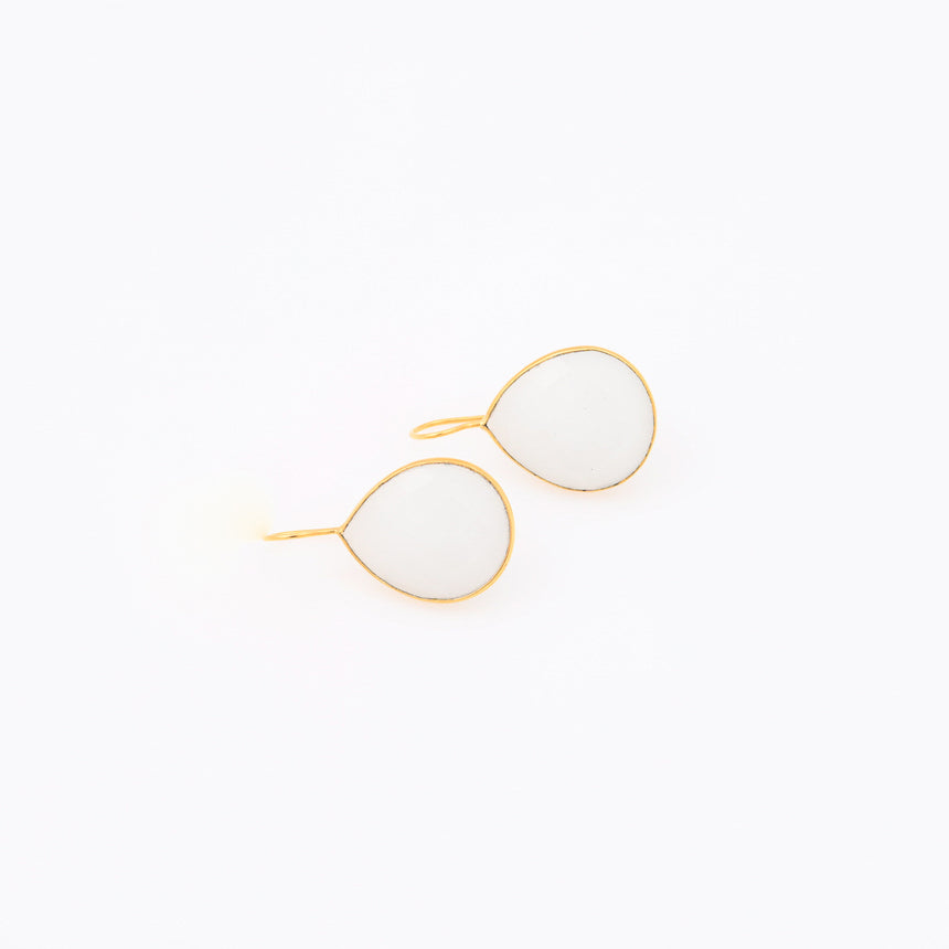 Gold tear drop earrings with White Chalcedony