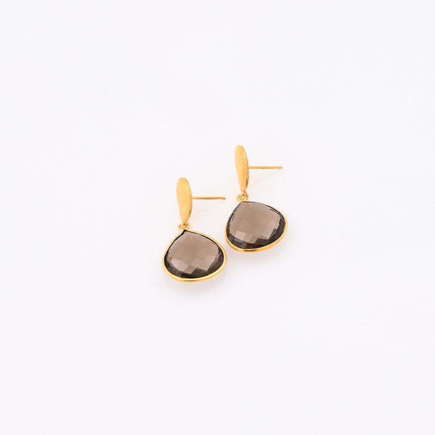 Brushed gold and Smokey quartz earrings