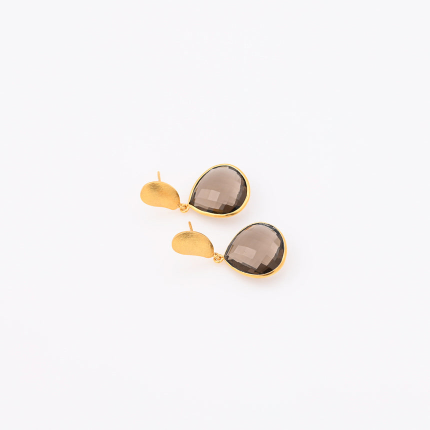 Brushed gold and Smokey quartz earrings