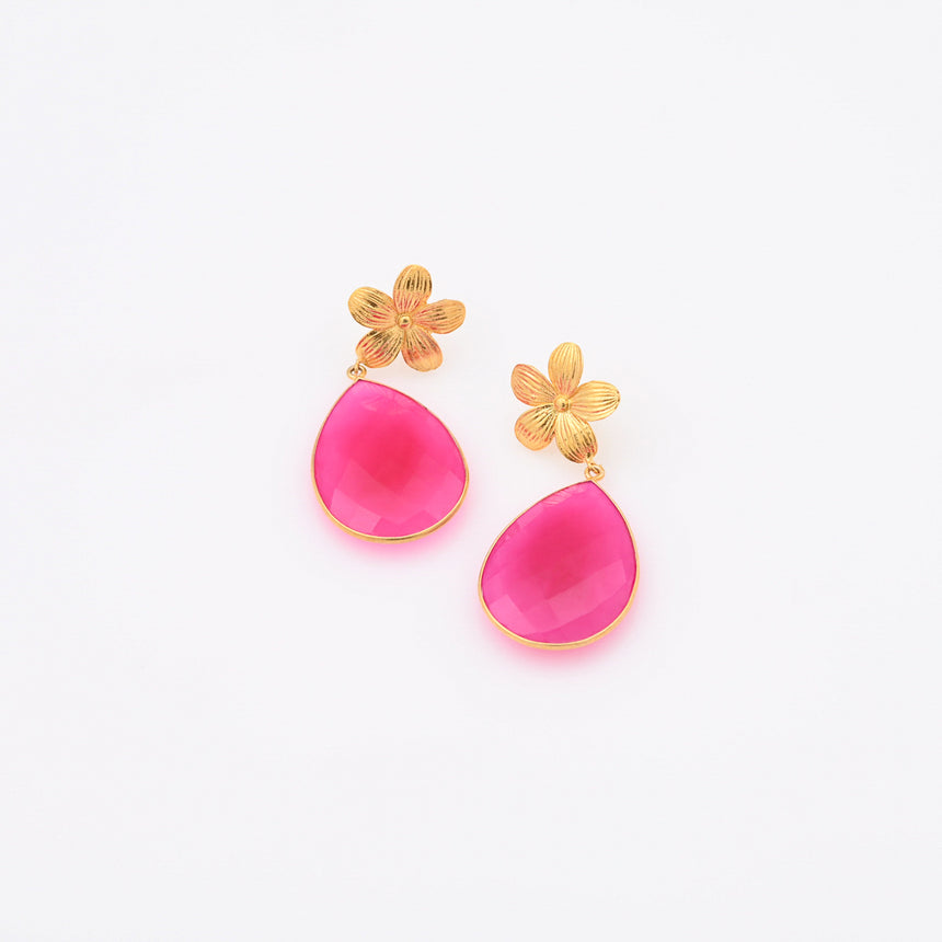 Gold Hot Pink Chalcedony with flowers