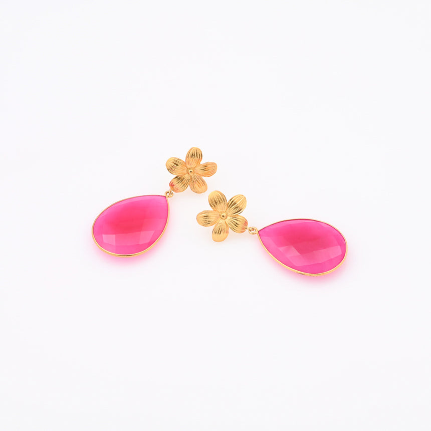 Gold Hot Pink Chalcedony with flowers