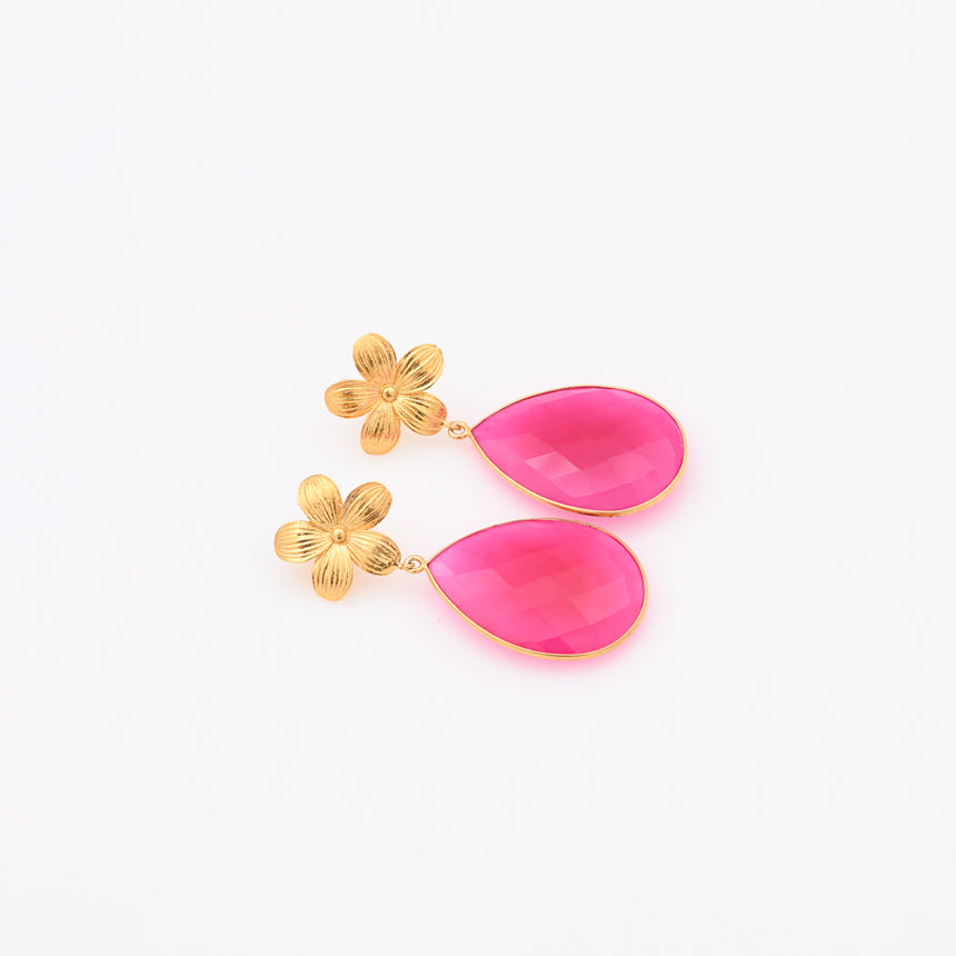 Gold Hot Pink Chalcedony with flowers