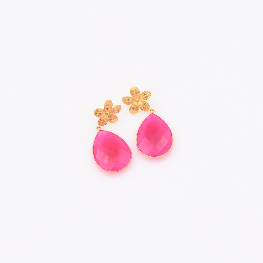 Gold Hot Pink Chalcedony with flowers