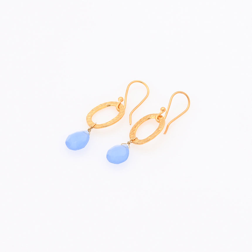 Gold Hoop with Blue Chalcedony