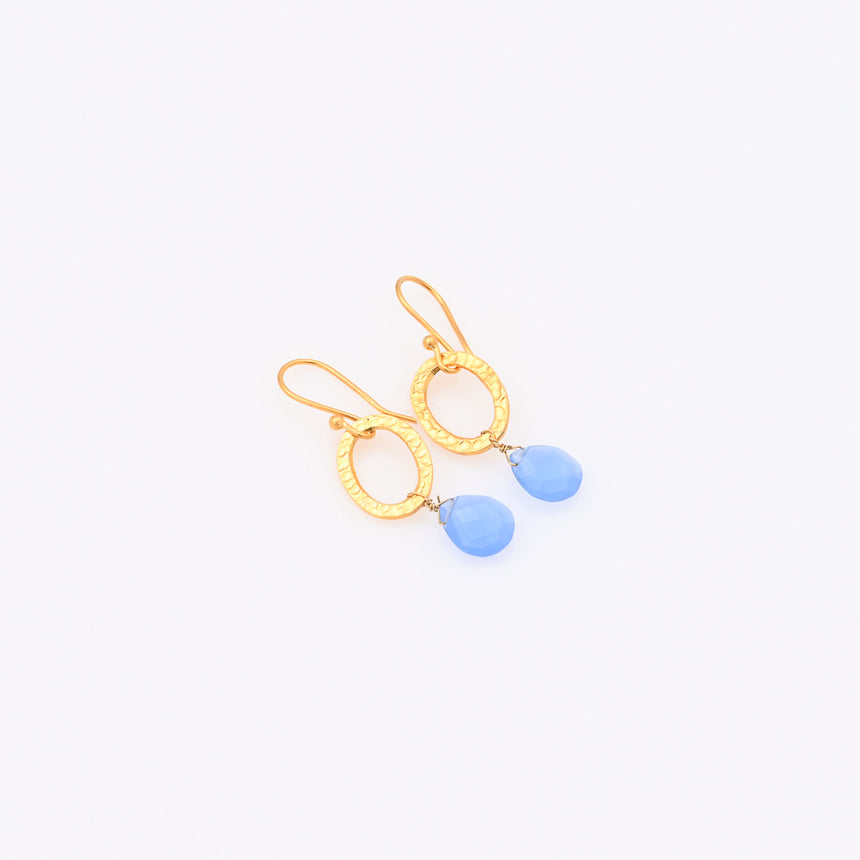 Gold Hoop with Blue Chalcedony