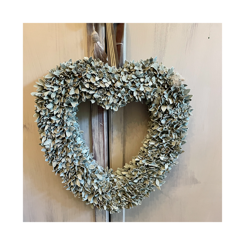 Grey/Blue Boxwood Heart Wreath