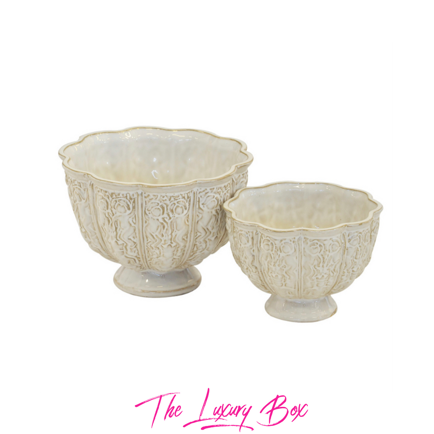 Ceramic Fluted Flower Bowl Set