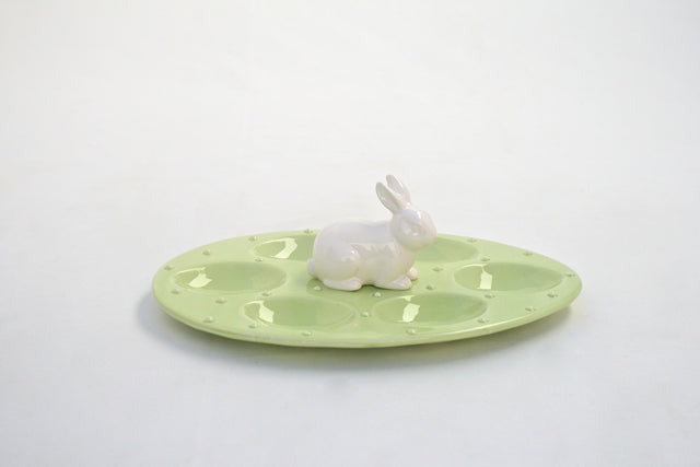 White Bunny & Green Egg Plate