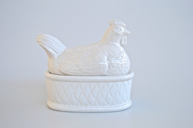 Ceramic Oval bowl with Hen Lid