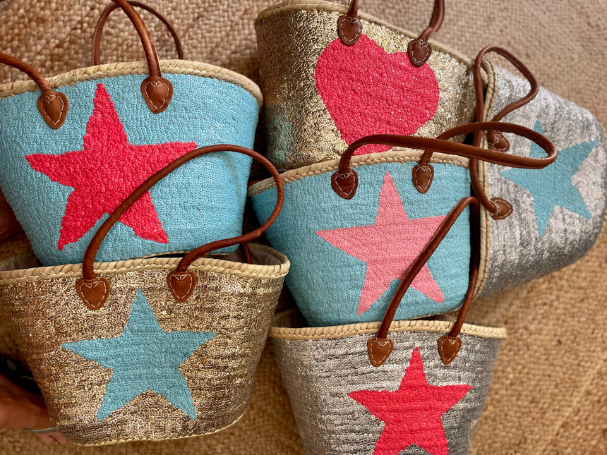 Hand Woven Sequin Beach Baskets