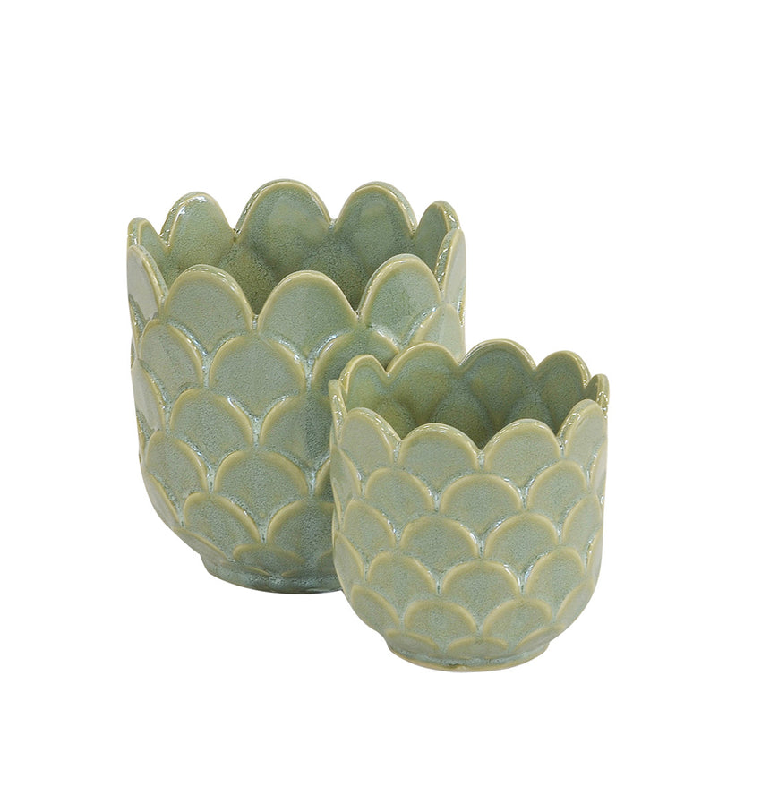 Set of Green Fish Scale Vases