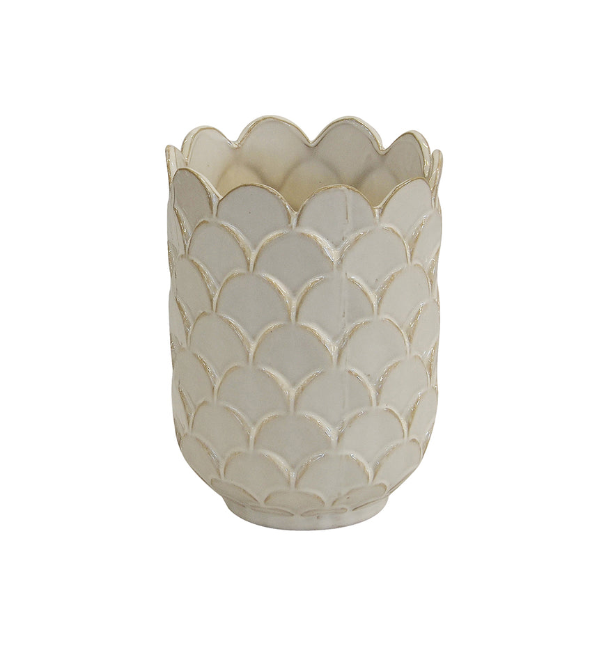 Large White Fish Scale Vase