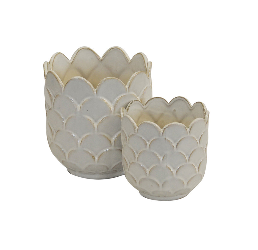 Set of White Fish Scale Vases