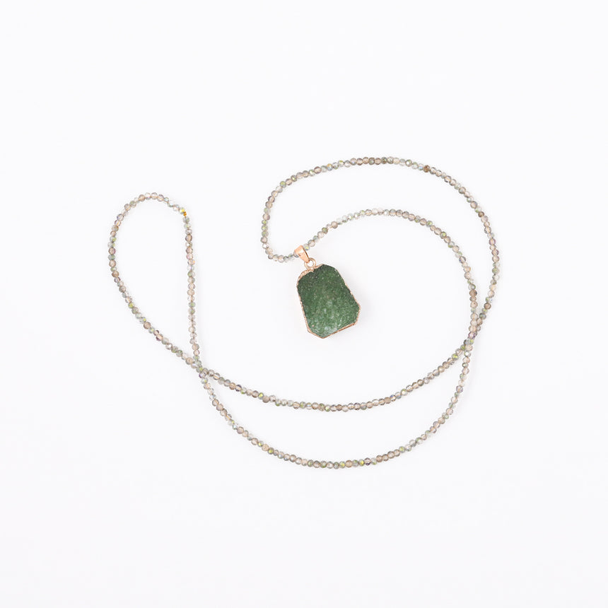 Beaded Necklace with Green Druzy