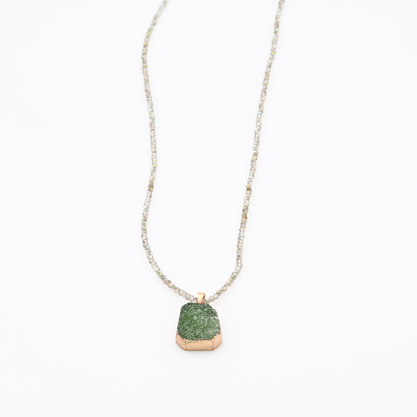 Beaded Necklace with Green Druzy