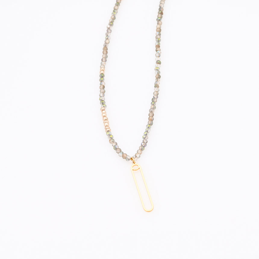 Gold and Green long beaded necklace with gold pendant